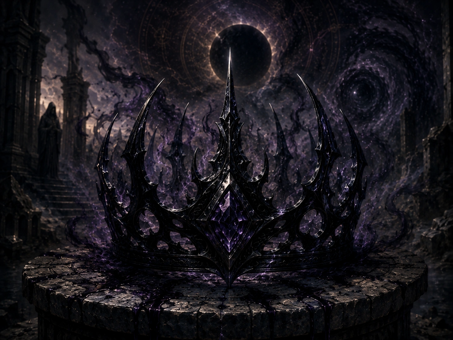 Nox Aeterna, černá Koruna Prvního stínu s trny měnícími svůj tvar.